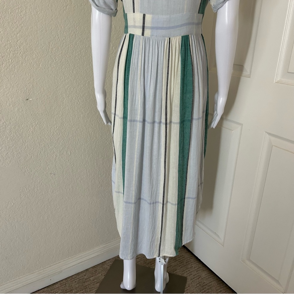 Oneill Reid Multi Striped White Green Button Up Plunge V-Neck Midi Dress Small - Picture 8 of 15